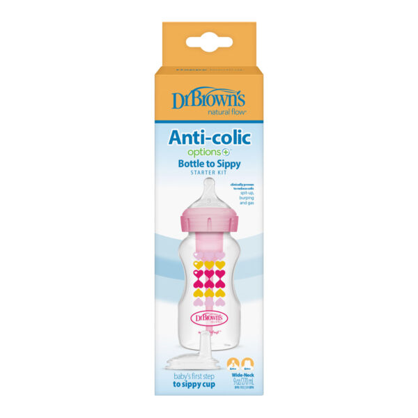 Dr. Brown's Options+ Bottle to Sippy Starter kit | Biberon à col large rose 270 ml – Image 2