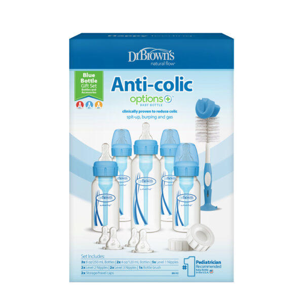 Dr. Brown's Options+ Anti-colic Bottle Giftset | Biberon à col étroit bleu – Image 2