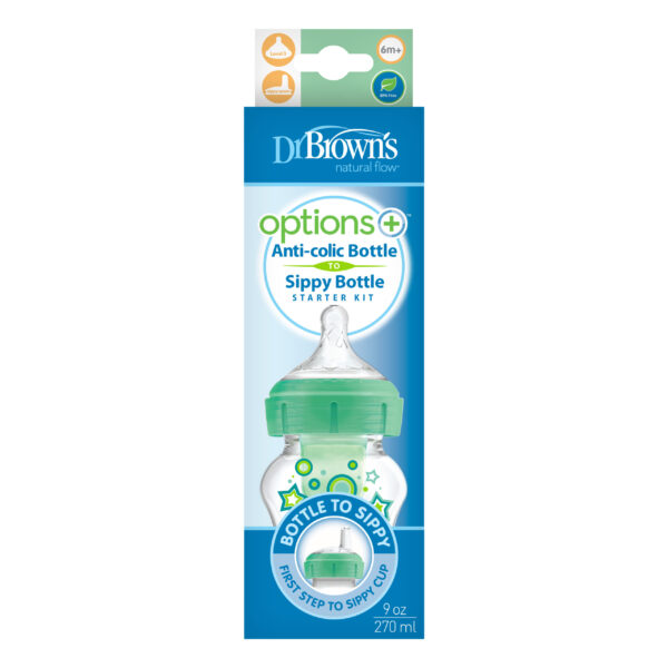 Dr. Brown's Options+ Bottle to Sippy Starter kit | Biberon à col large vert 270 ml – Image 2