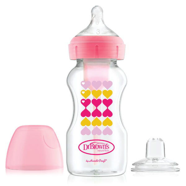 Dr. Brown's Options+ Bottle to Sippy Starter kit | Biberon à col large rose 270 ml