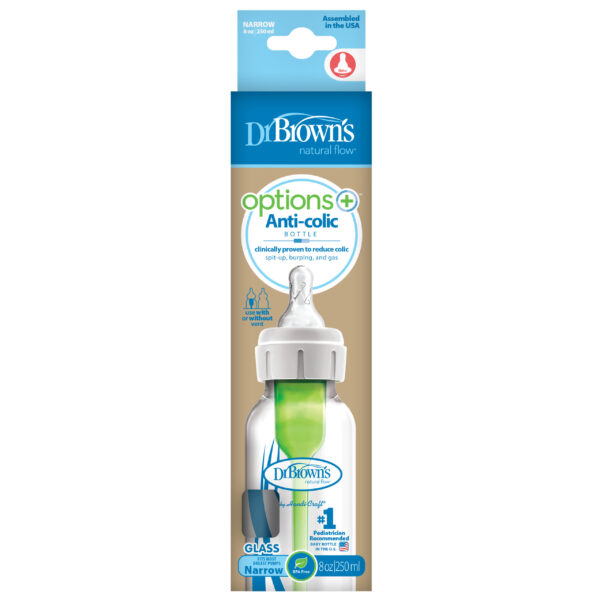 Dr. Brown's Options+ Anti-colic Bottle | Biberon à col étroit 250 ml verre – Image 2