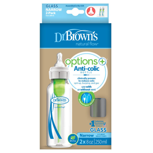 Dr. Brown’s Options+ Anti-colic Bottle 2-pack | Biberon à col étroit 250 ml verre – Image 2