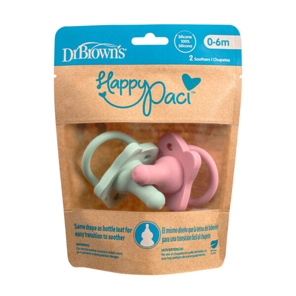 Dr. Brown’s HappyPaci sucette en silicone 0-6 mois rose & vert – Image 2