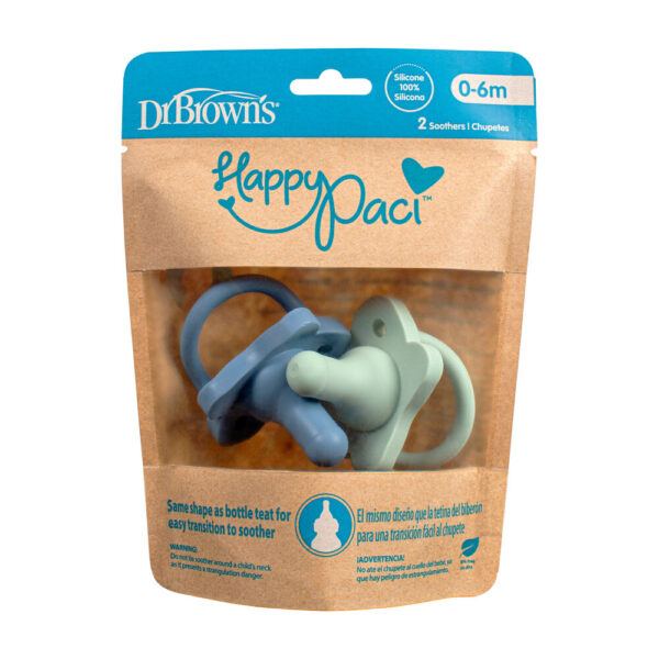 Dr. Brown’s HappyPaci sucette en silicone 0-6 mois bleue & vert – Image 2