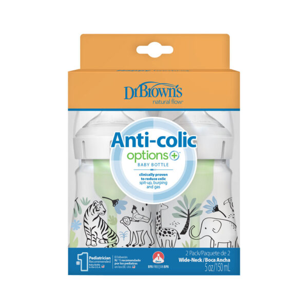 Dr. Brown's Options+ Anti-colic Bottle 2-Pack | Biberon à col large 150 ml Jungle – Image 2