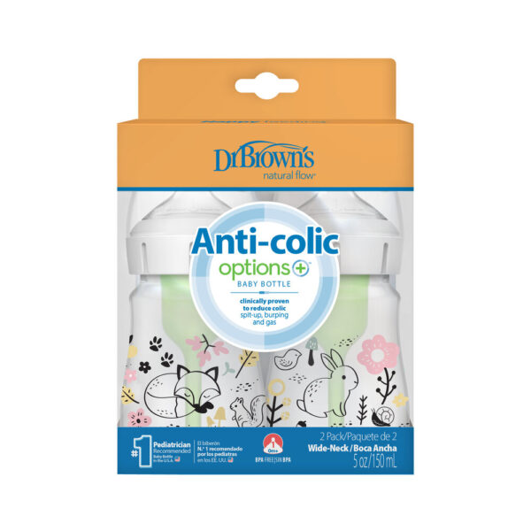 Dr. Brown's Options+ Anti-colic Bottle 2-Pack | Biberon à col large 150 ml Forêt – Image 2