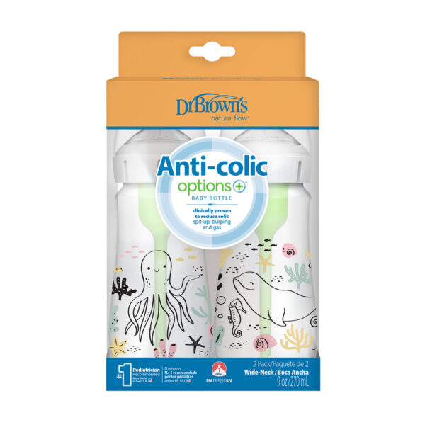 Dr. Brown's Options+ Anti-colic Bottle 2-pack | Biberon à col large 270 ml Océan – Image 2