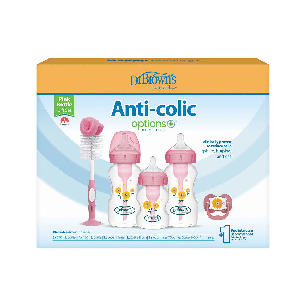 Dr. Brown’s Options+ Anti-colic Bottle Giftset | Biberon à col large rose – Image 4