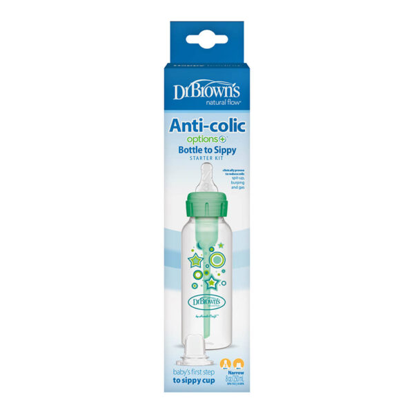 Dr. Brown's Options+ Bottle to Sippy Starter kit | Biberon à col étroit vert 250 ml – Image 3