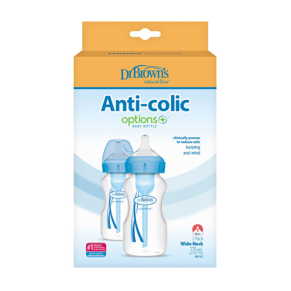 Dr. Brown's Options+ Anti-colic Bottle 2-pack | Biberon à col large bleu 270 ml – Image 3