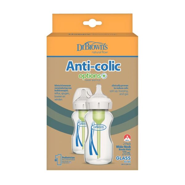 dr. brown’s options+ anti colic bottle 2 pack | biberon à col large 270 ml verre