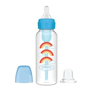 Dr. Brown’s options+ bottle to sippy starter kit biberon à col etroit 250 ml avec motif arc en ciel, comprenant un biberon avec tétine, un capuchon et un embout de transition, adapté pour baby