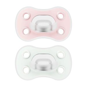 Dr. Brown’s Sucette en silicone Advantage One Piece phase 1 rose et menthe présentée en deux coloris, avec bouclier ventilé et tétine souple adaptée pour baby
