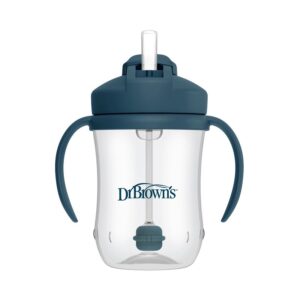 Dr. Brown’s options+ premier gobelet bleu avec paille 270 ml avec poignées ergonomiques et paille intégrée visible à l’intérieur, conçu pour baby